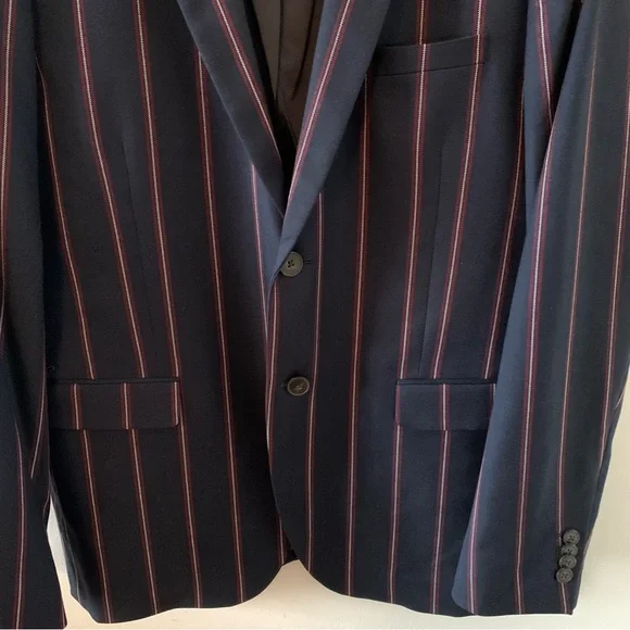 Frank and Oak Blazer Navy Blue Pinstripe Jacket Sz 40 - Picture 3 of 9